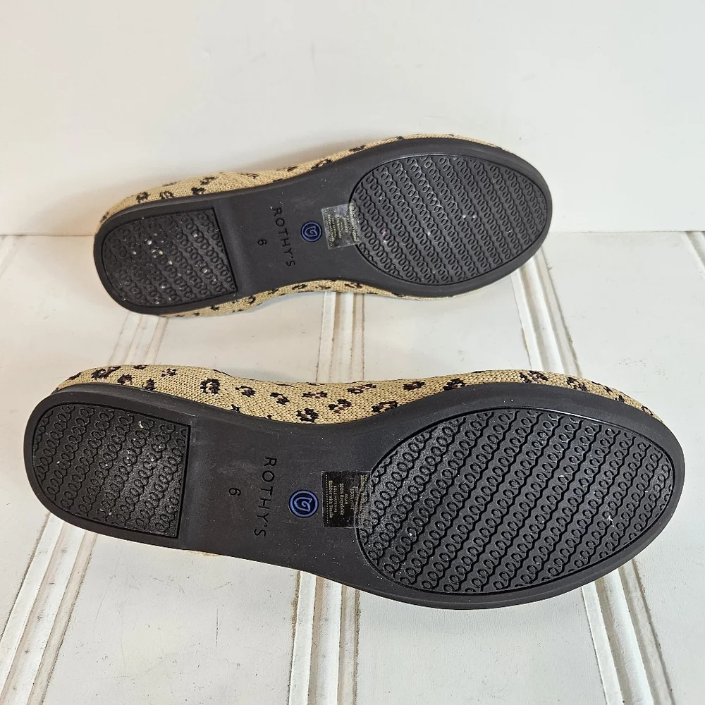 Rothy's The Loafer Size 6 Spotted Leopard Knit Washable Slip On Flats Tan Black